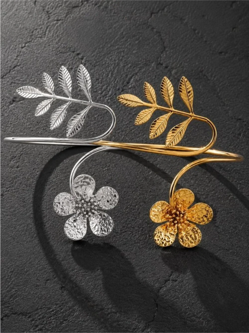 Gold plated Floral and Leaf Wrap Bracelet